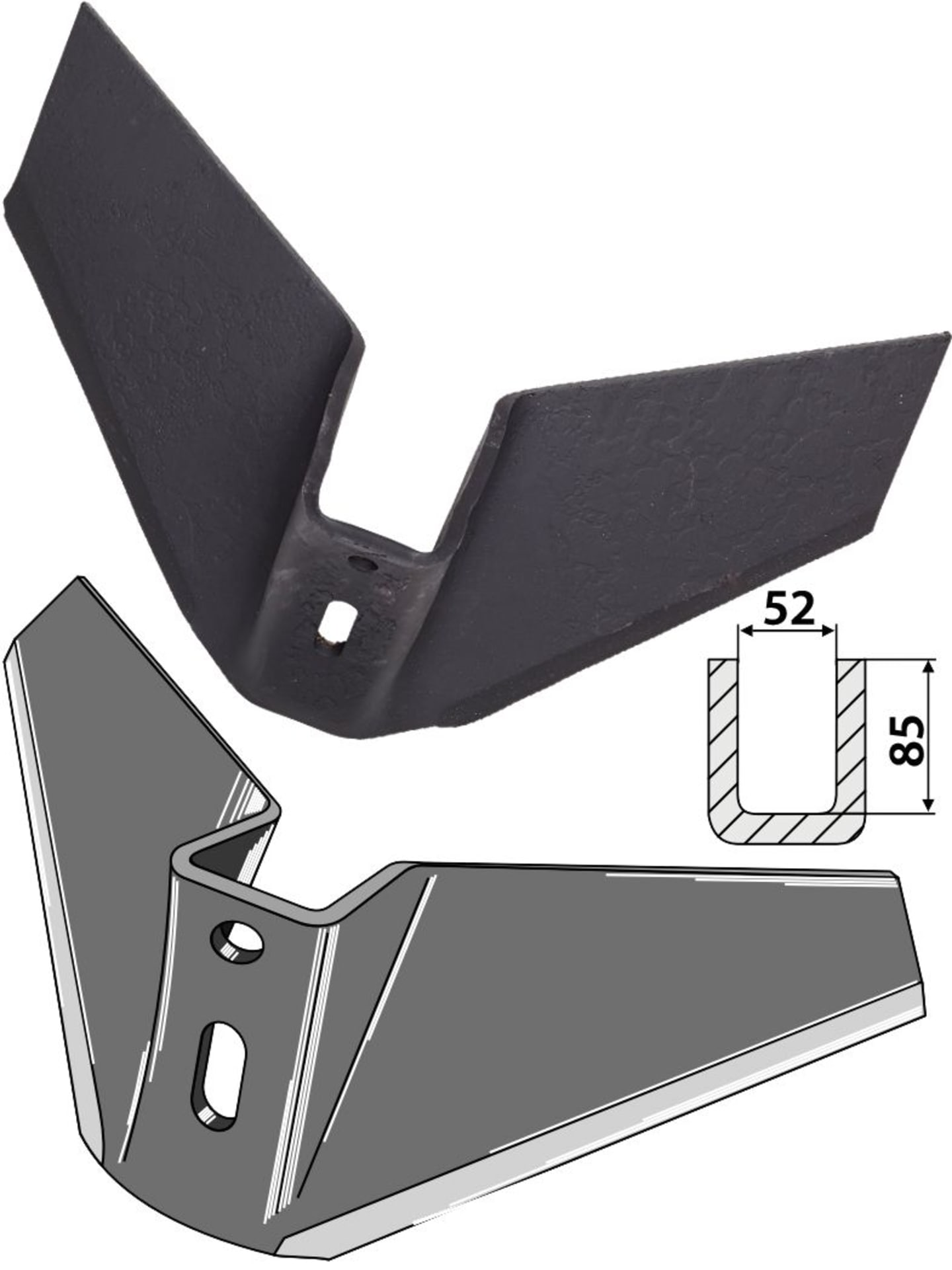 Industriehof® Flügelschar 420 mm x 45 – 75 mm für G-Blattfederzinken, Schwergrubberstiele, Bottmersdorf, Huard, Kuhn, 101.420-45-75-1