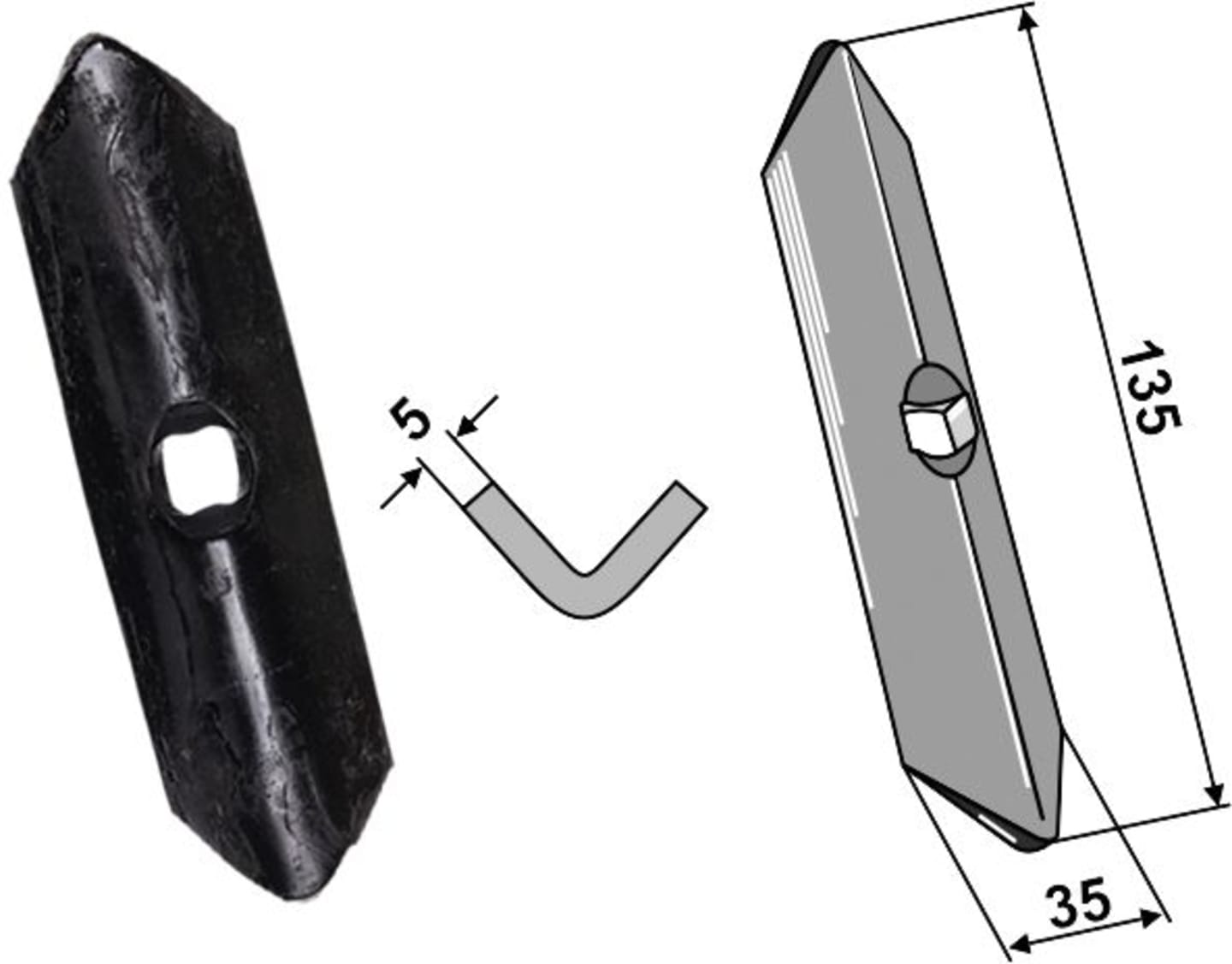 Industriehof® Spitzschar 135 x 35 x 5 mm für Kongskilde, 2.G63-1