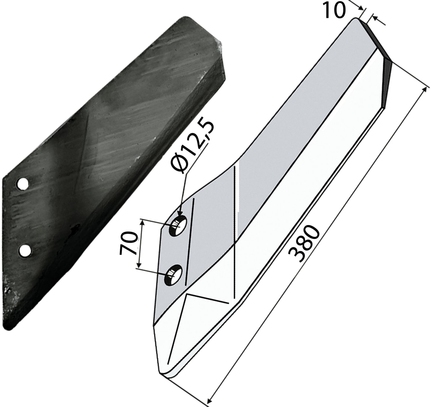 Industriehof® Scharflügel links/rechts 380 mm, für Grubber Lemken Smaragd