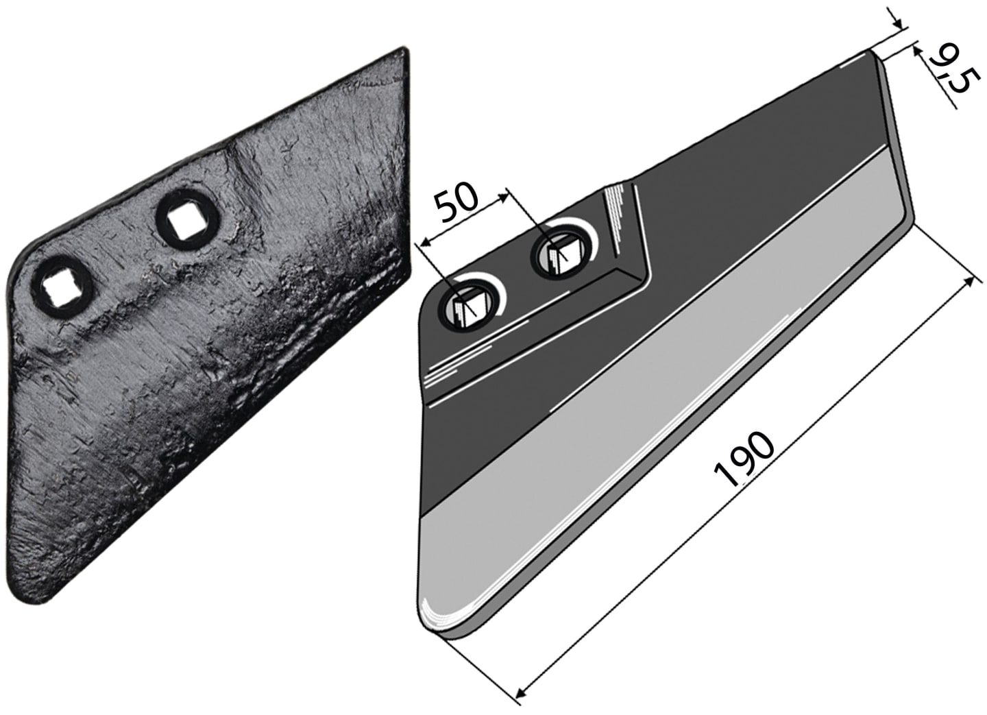 Industriehof® Scharflügel links/rechts 190 mm, für Grubber Köckerling, Rau, Vogel & Noot