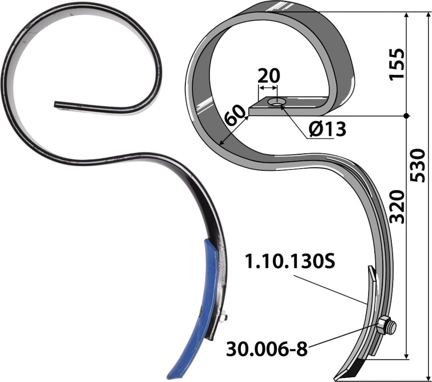 Industriehof® Kultureggenzinken 530 x 10 mm für Väderstad, 1.1136