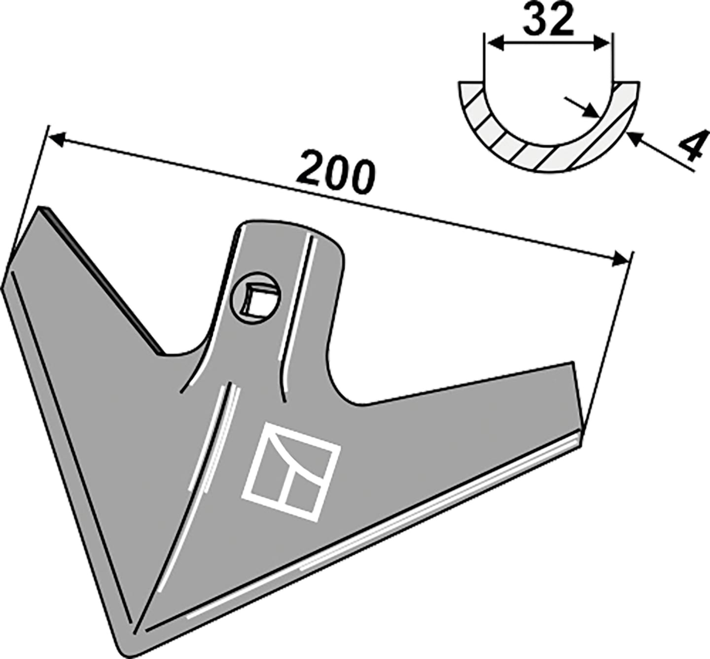 Industriehof® Hackschar universal, Arbeitsbreite 200 mm, Arbeitswinkel 40 °, Stärke 4 mm, 1.KH4