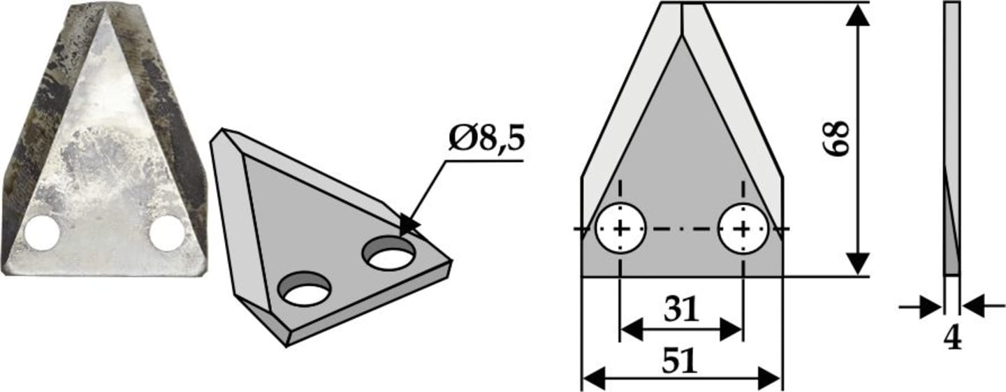 Industriehof® Fräsmesserklinge 68 x 51 x 4 mm gerade, für Futtermischwagen Frasto, Storti, Walker, 70-203