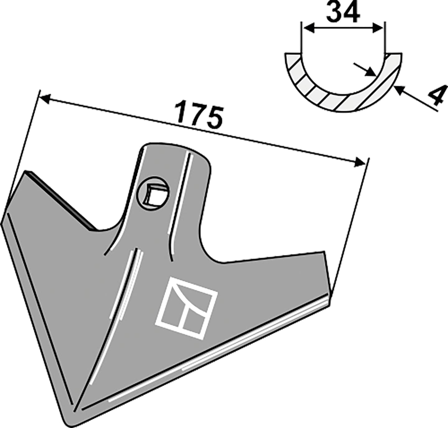 Industriehof® Hackschar, Arbeitsbreite 175 mm, Arbeitswinkel 40 ° für Güttler, 1.KH3
