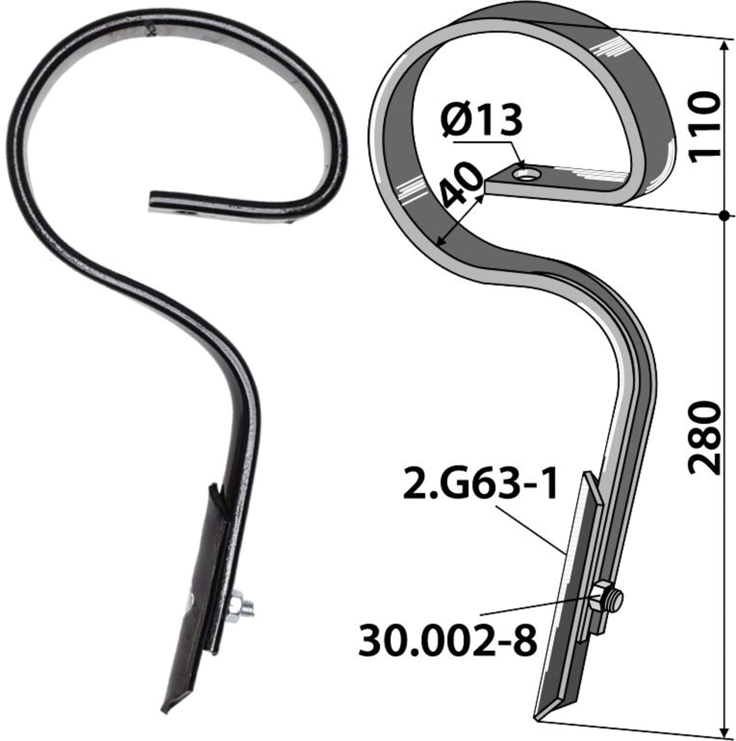 Industriehof® Garezinken "Germinator" 390 x 10 mm für Kongskilde, Rabe, 2.G63-B