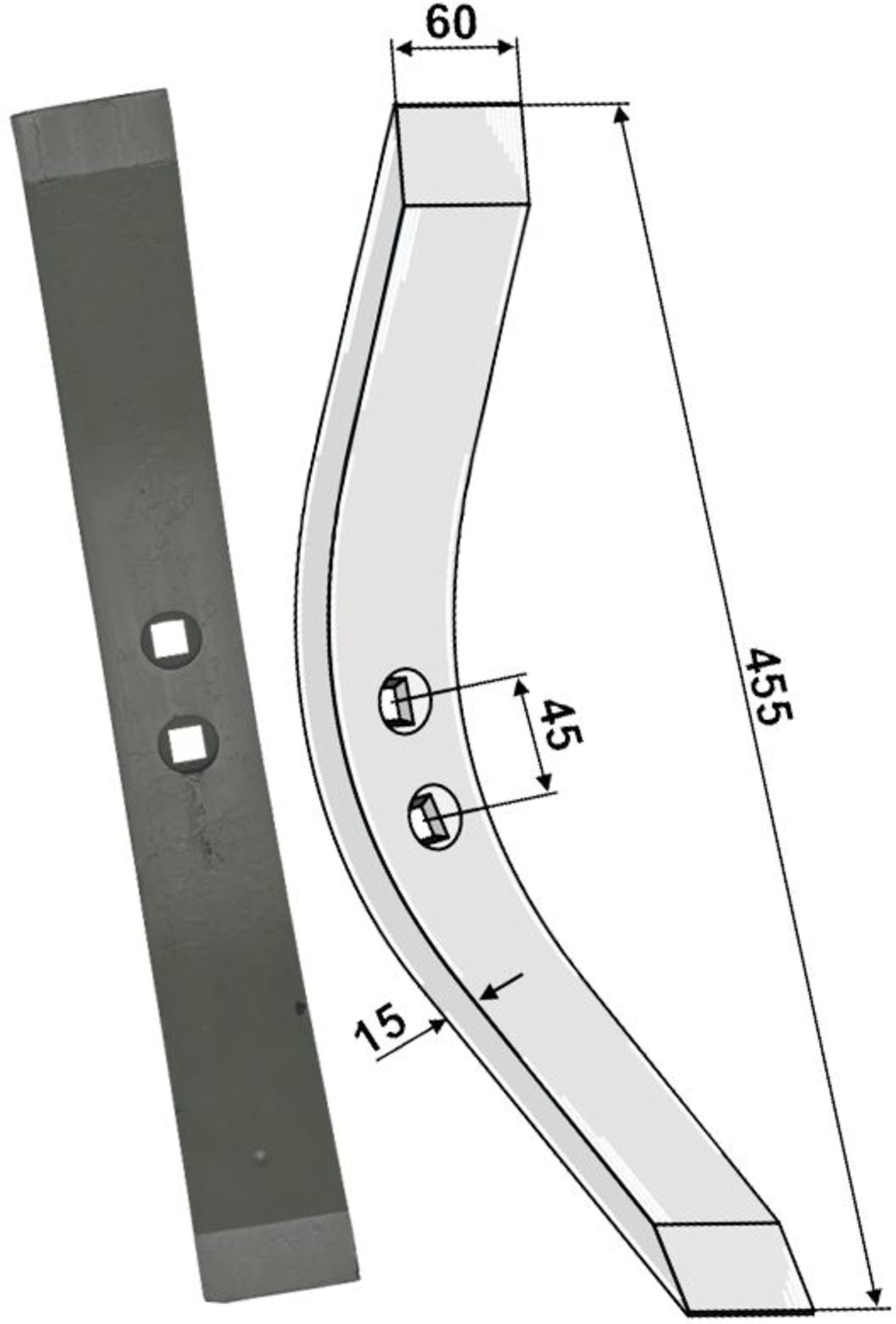Industriehof® Schmalschar "A6" 455 x 60 mm, für Schwergrubberstiel Lemken Thorit, Achat, 101.LEM-03