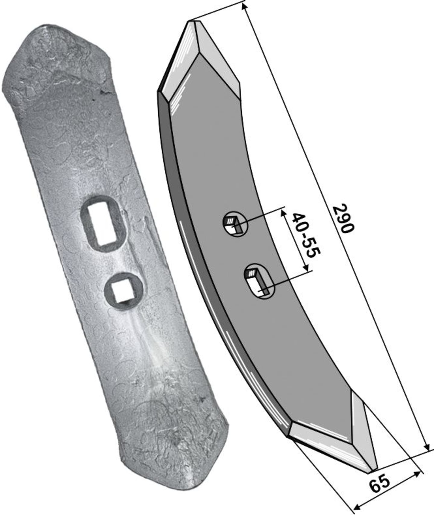 Industriehof® Spitzschar "MF 2 1/2" 290 x 65 x 10 mm für Doublet Record, HE-VA, Kongskilde, 101.40.063-10