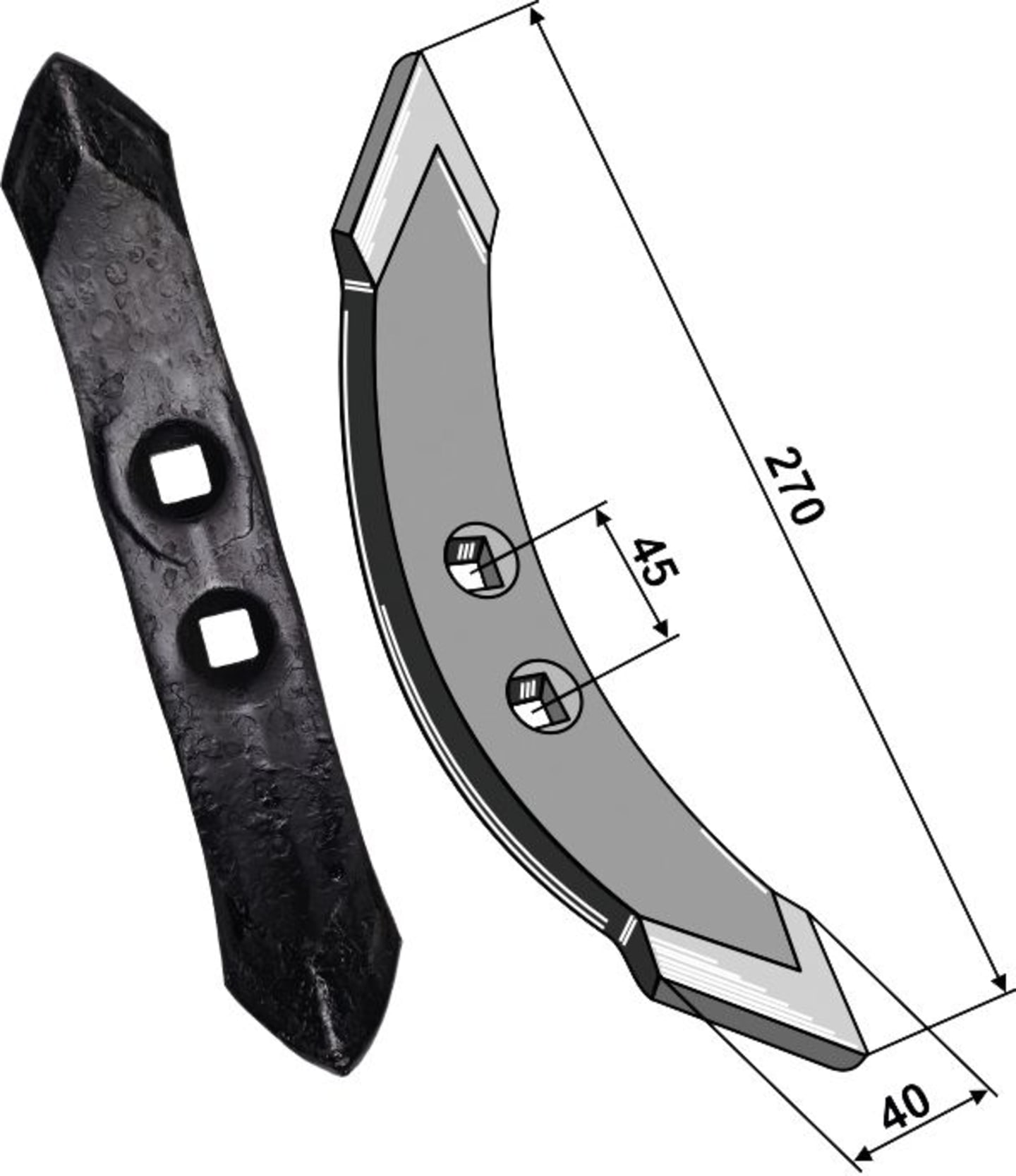 Industriehof® Spitzschar 270 x 40 x 16 mm für G-Blattfederzinken und Schwergrubberstiele, 101.30.5101