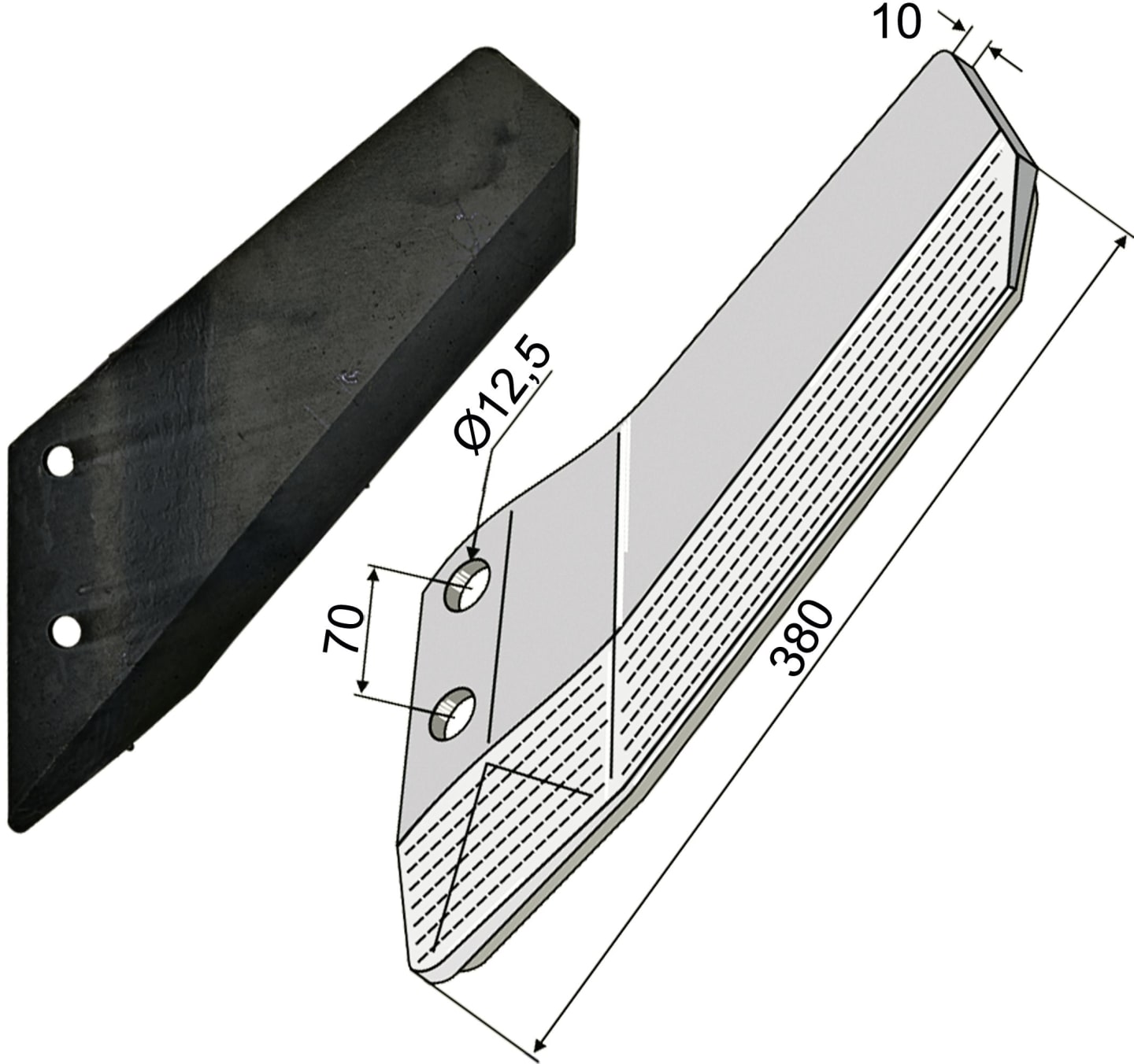 Industriehof® Scharflügel links/rechts 380 mm, hartmetallbeschichtet (unterseitig), für Grubber Lemken Smaragd