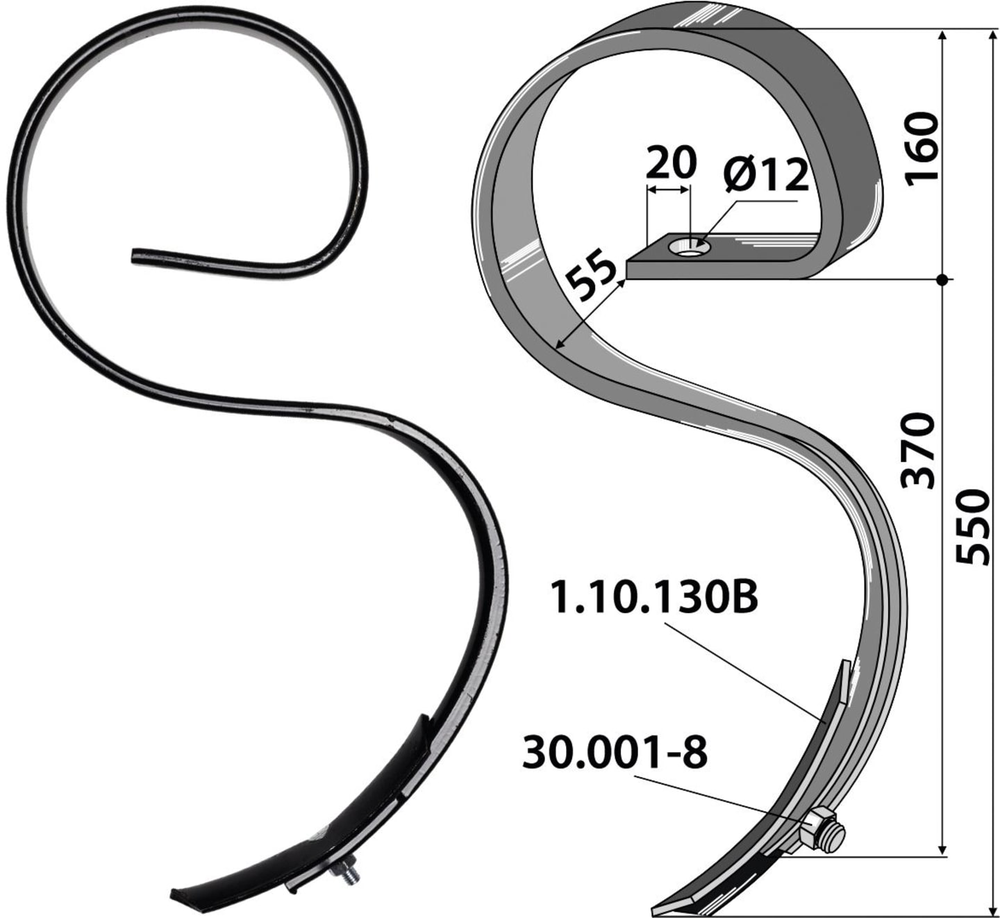 Industriehof® Kultureggenzinken 550 x 10 mm für Amazone/BBG, Frost, Kongskilde, Lemken, Rau, 1.W241032