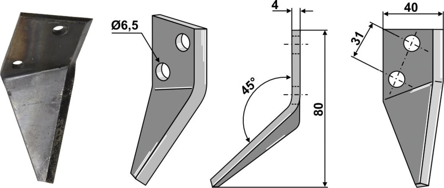 Industriehof® Fräsmesserklinge links/rechts 80 x 40 x 4 mm gewinkelt, für Futtermischwagen Frasto, Storti