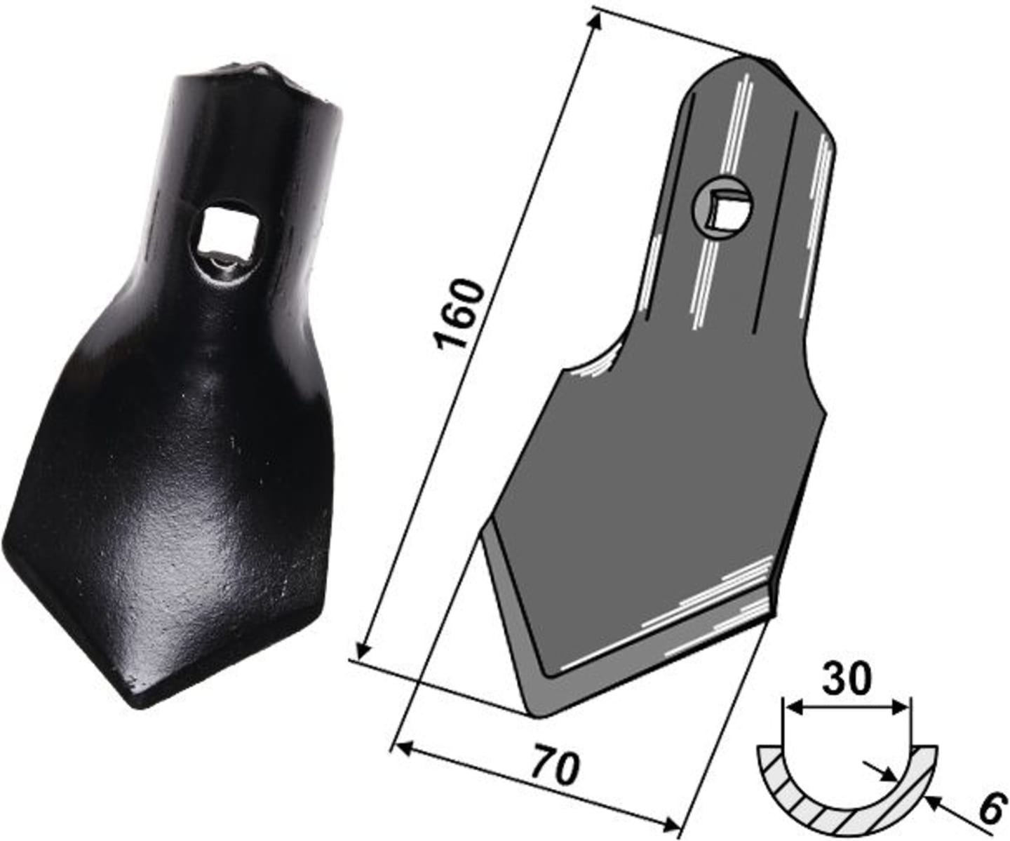 Industriehof® Hackschar, Arbeitsbreite 70 mm, Arbeitswinkel 40 ° für Großfederzinken universal, 1.10.131-6