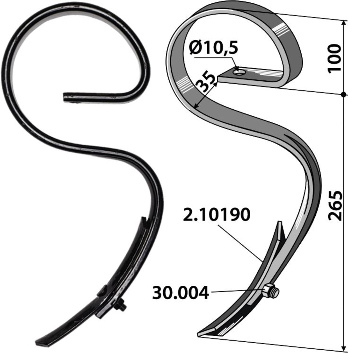 Industriehof® Garezinken "ZJ65" 365 x 10 mm, Garezinken und Grubberstiele, universal, 2.1022