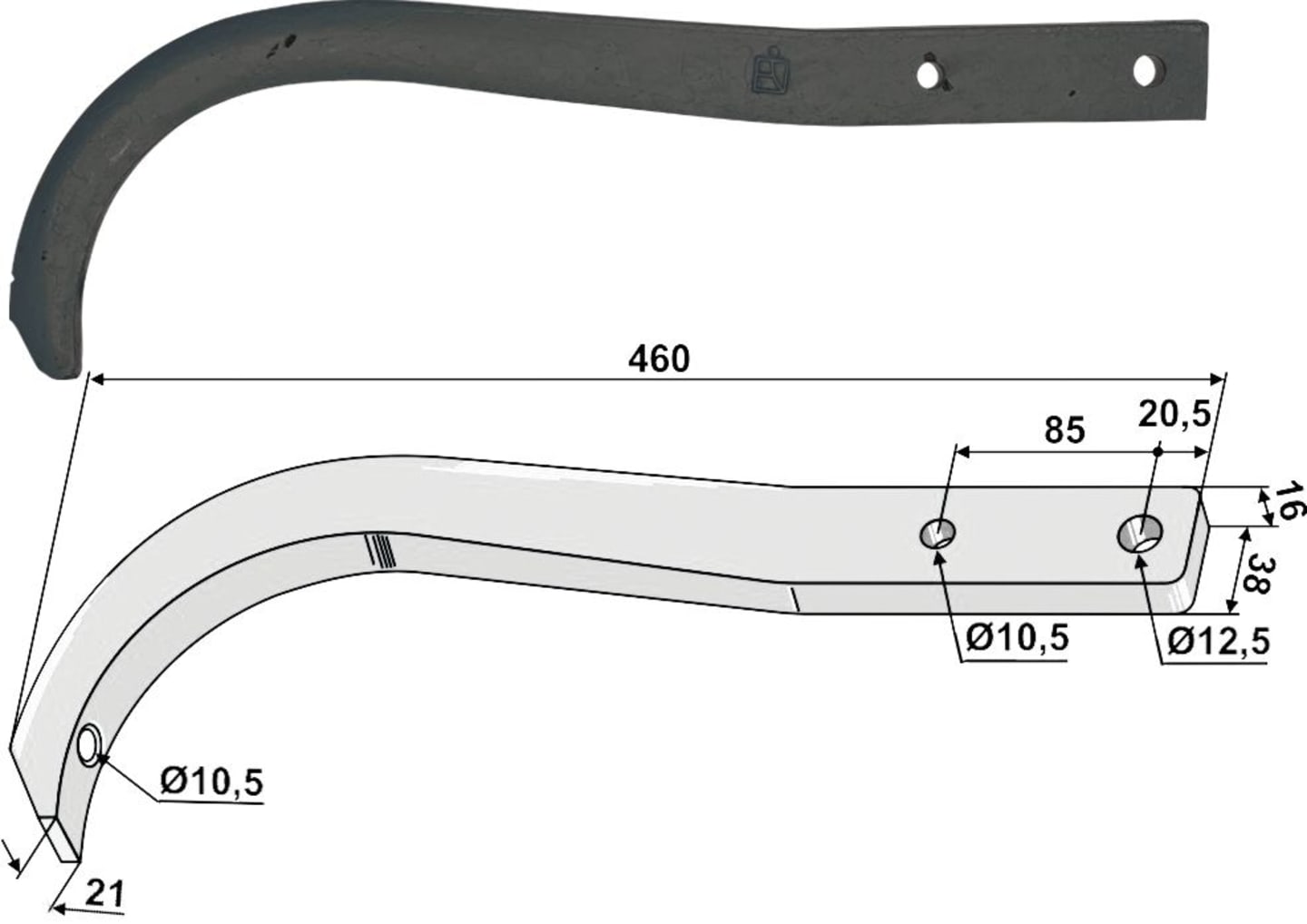 Industriehof® Schwergrubberstiel 460 x 38 x 21/16 mm für Lemken: Kompaktor, 101.IND-201