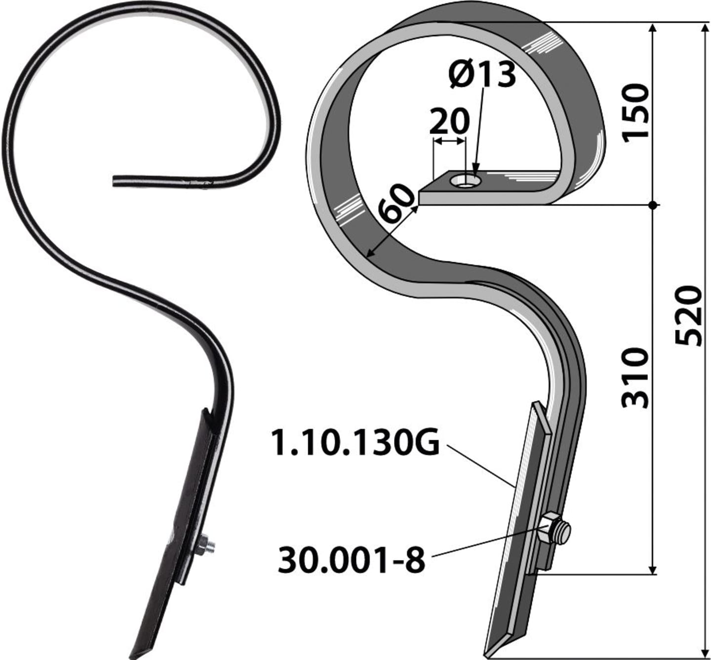 Industriehof® Kultureggenzinken 520 x 10 mm für universal, 1.1504-B