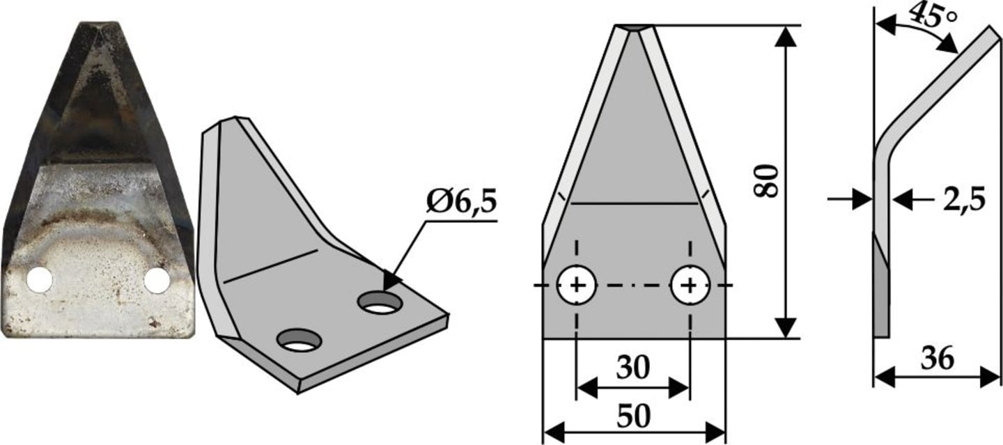 Industriehof® Fräsmesserklinge 80 x 50 x 2,5 mm gekröpft, für Futtermischwagen Luclar, Storti, 70-184