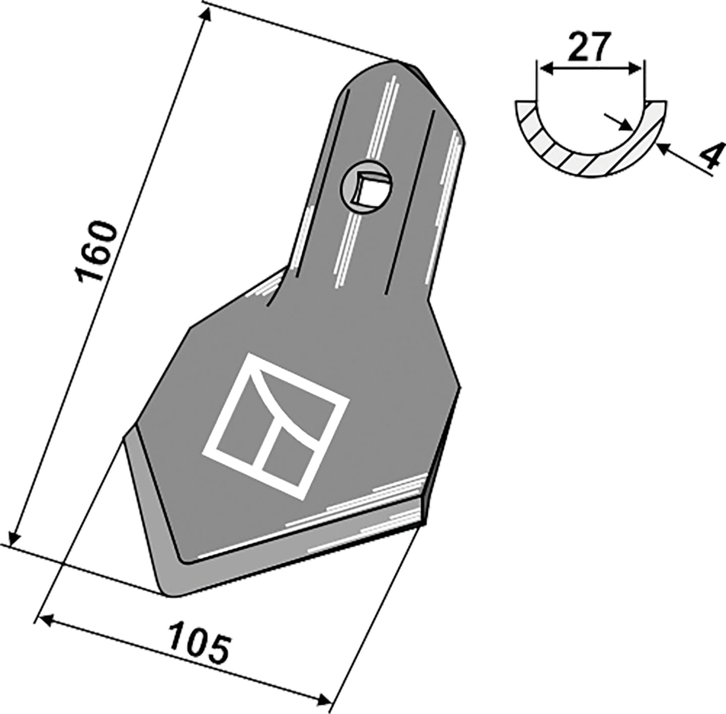 Industriehof® Hackschar, Arbeitsbreite 105 mm, Arbeitswinkel 35 ° für Kultureggen und Schwergrubber, Amazone/BBG, 1.10.132
