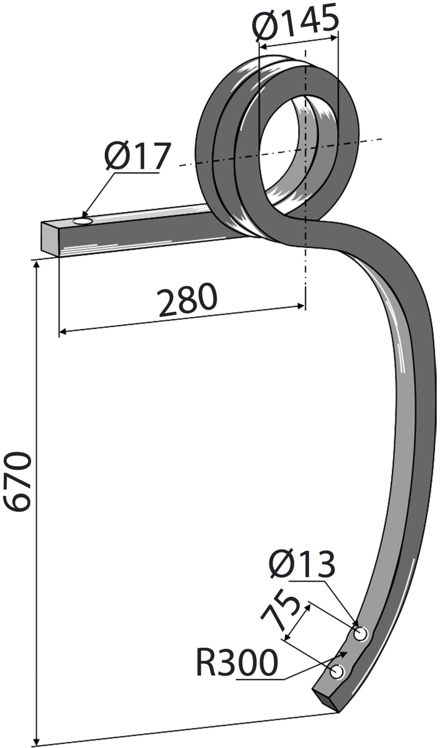 Industriehof® Schwergrubberstiel links/rechts gedreht, 670 x 35 x 35 mm für Amazone: Centaur