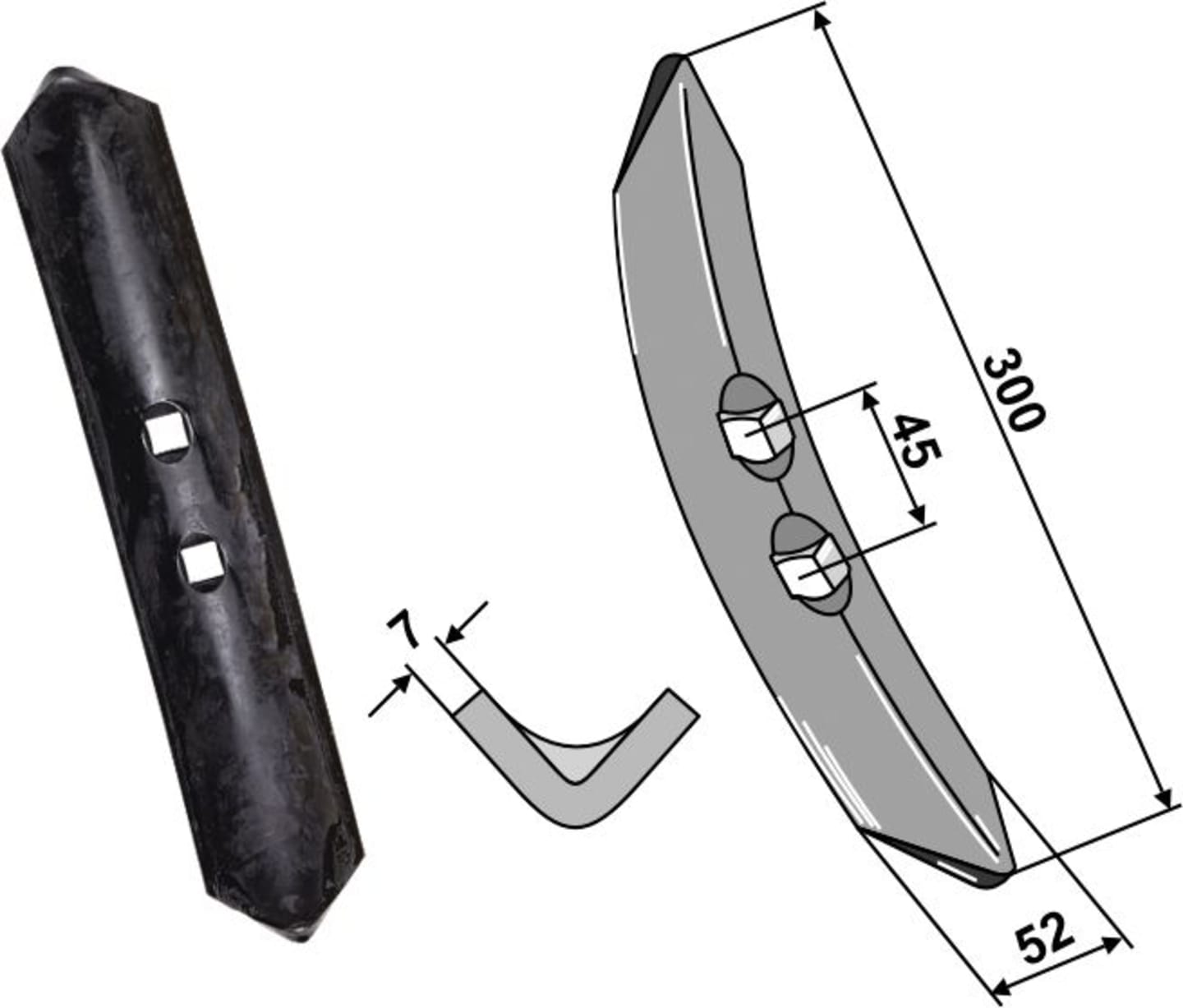 Industriehof® Spitzschar 300 x 52 x 7 mm für Köckerling, Väderstad, 101.302111