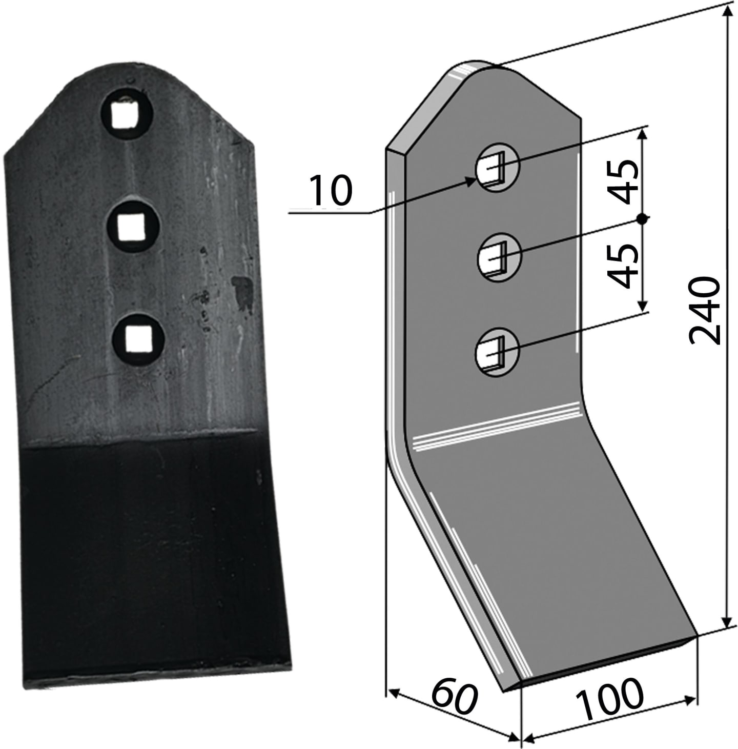 Industriehof® Verschleißteil 240 x 100 x 8 mm für Dal-Bo, Doublet-Record, HE-VA, Väderstad, 10.1045-2