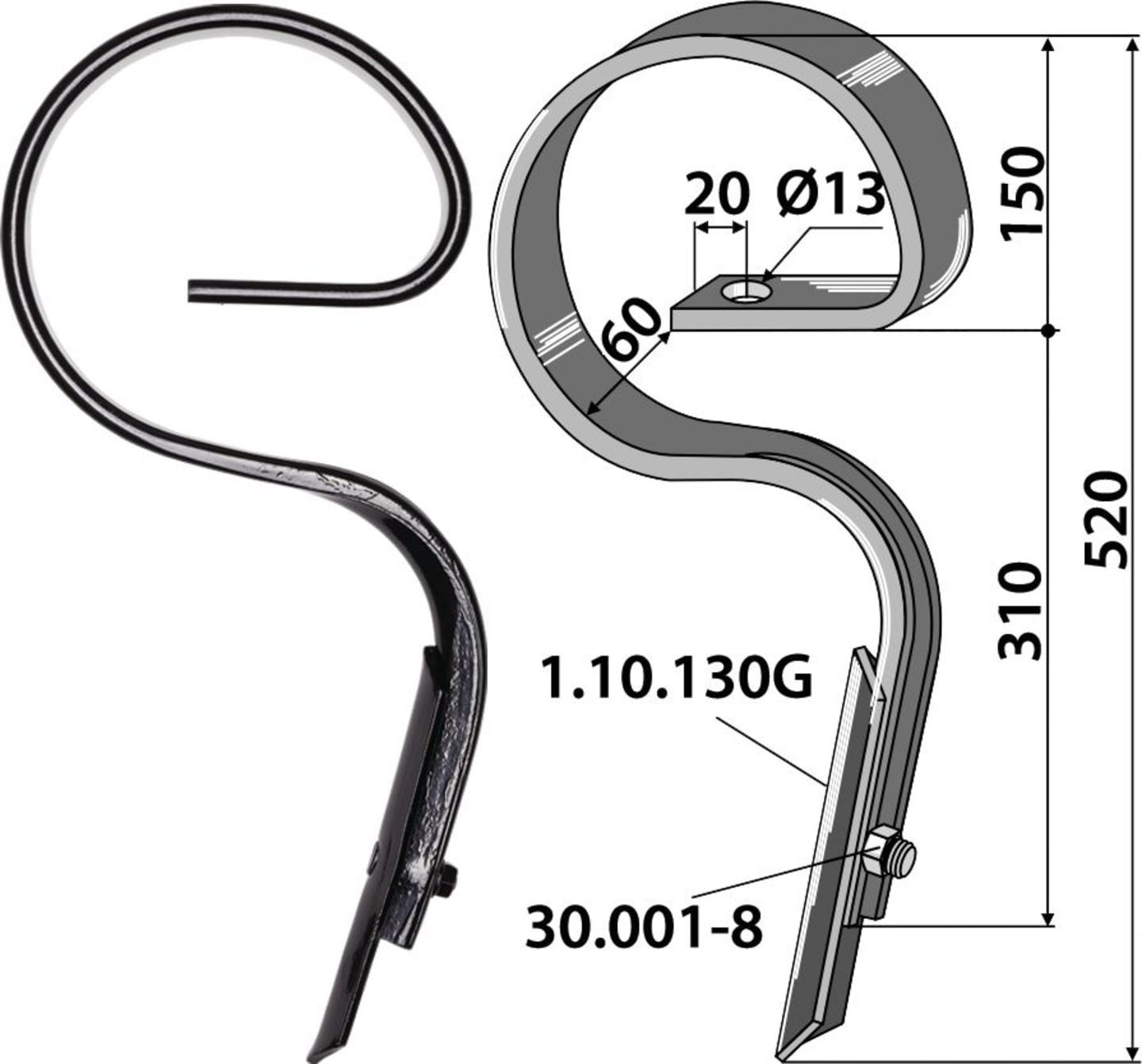 Industriehof® Kultureggenzinken "Jackpot" gerade 520 x 12 mm für universal, 1.1517
