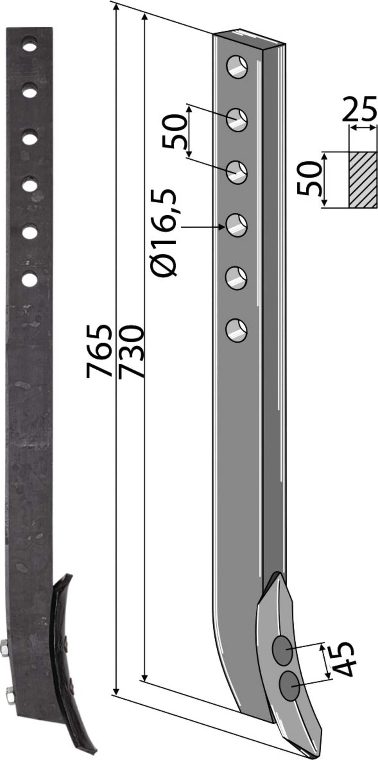 Industriehof® Spurlockerzinken 765 x 25 x 50 mm mit Schar, für Väderstad, 101.IND-614