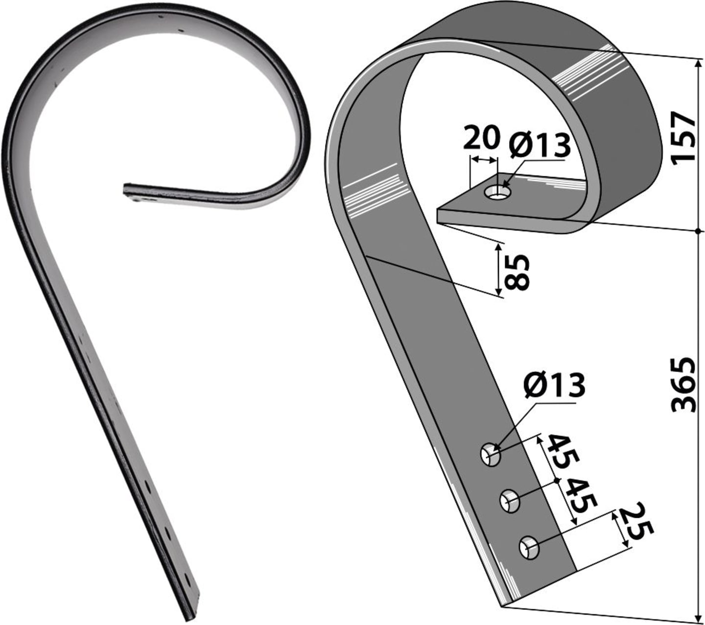 Industriehof® Schleppzinken 522 x 10 mm, ohne Verschleißteil, für Dal-Bo, Doublet Record, HE-VA, 10.1052