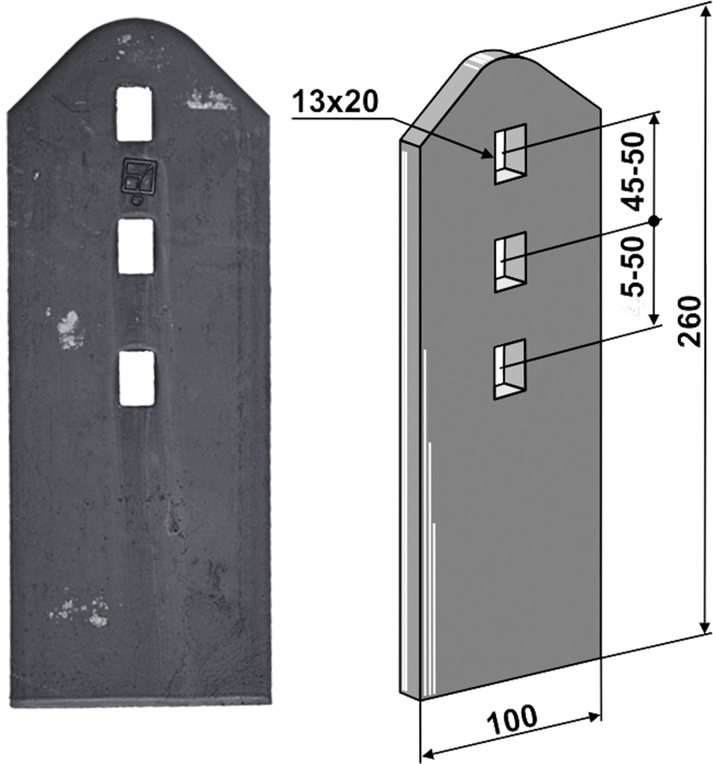 Industriehof® Verschleißteil 260 x 100 x 8 mm für Dal-Bo, Doublet-Record, HE-VA, Väderstad, 101.IND-202