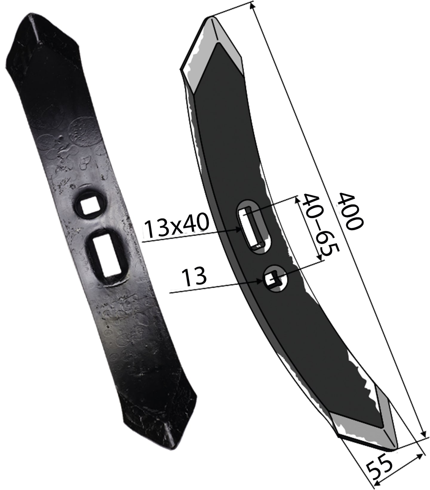 Industriehof® Spitzschar 400 x 55 mm für Blattfederzinken "GOLIATH"; Köckerling: Vario (alte Ausführung), 101.272