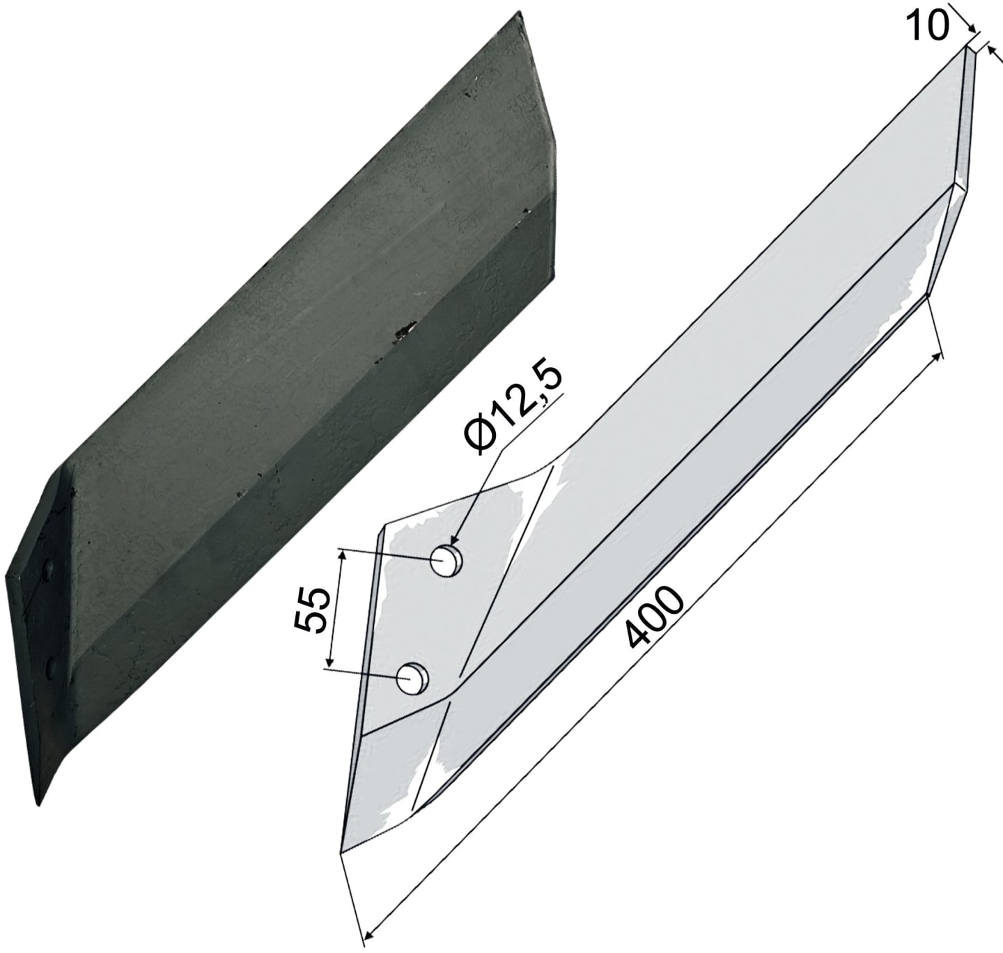 Industriehof® Scharflügel links/rechts 400 mm, für Grubber Lemken Kristall