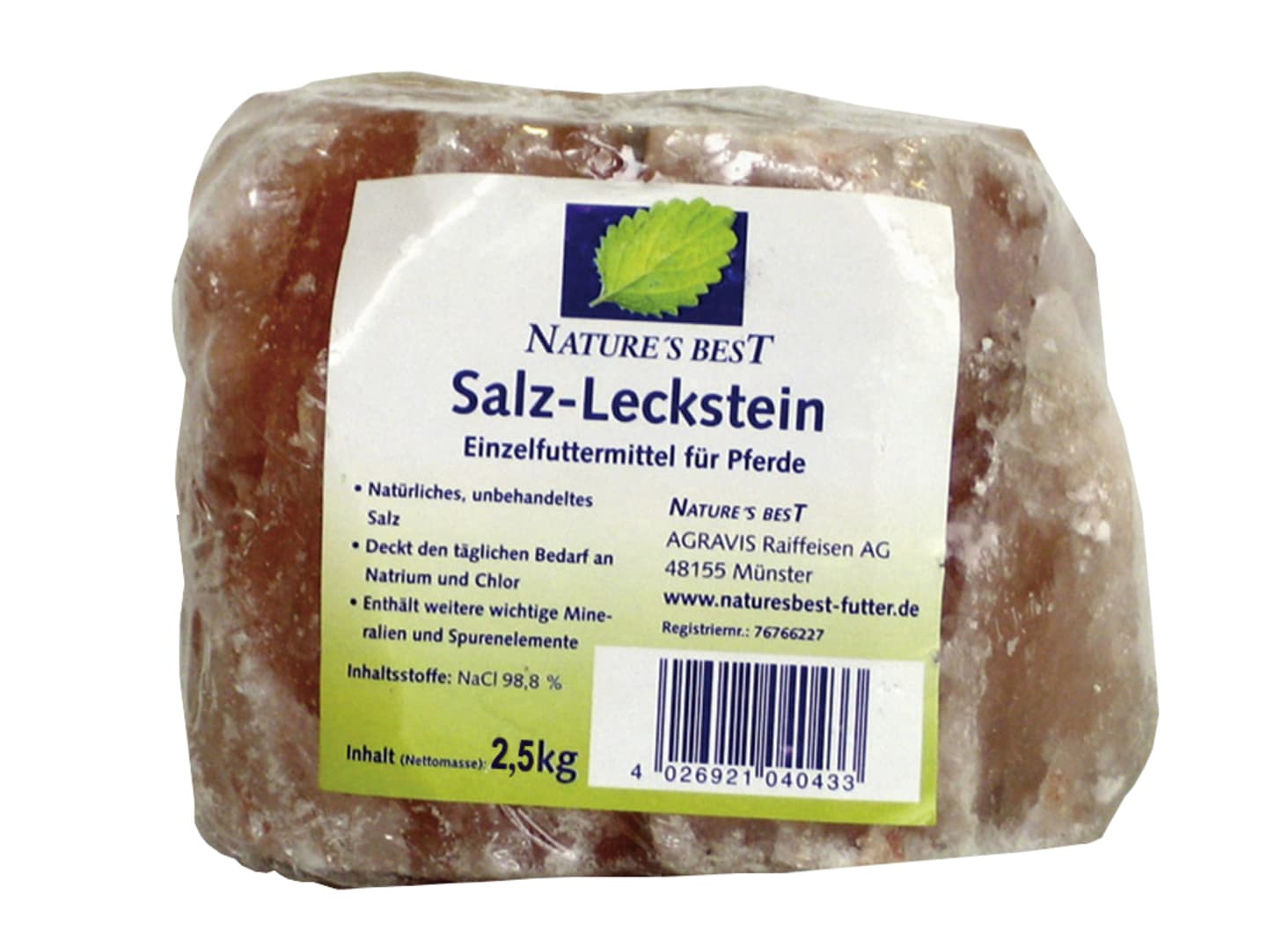 NATURE´S BEST Salz-Leckstein naturbelassen mit Lochbohrung und Kordel 2,5 kg Leckstein
