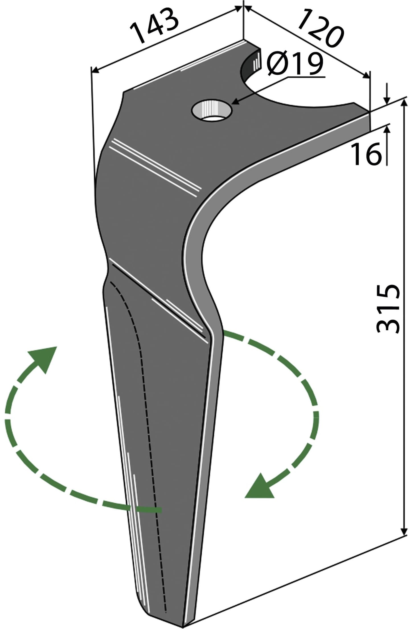 Industriehof® Kreiseleggenzinken 120 x 315 x 16 mm für Kreiselegge Kuhn