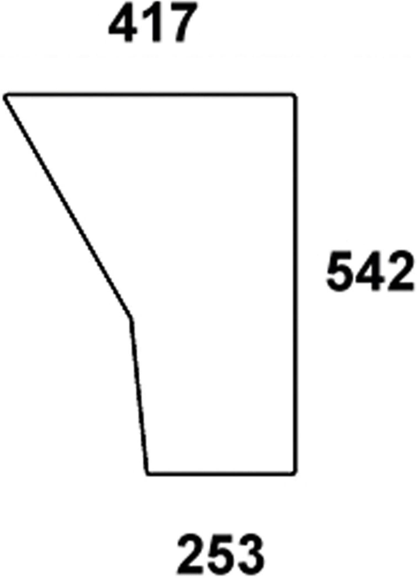 Türscheibe, klar, unten, Länge 253 mm; 417 mm, für Case IH 433, 533, 633, 733, 833, 933, Kabine Silent S3