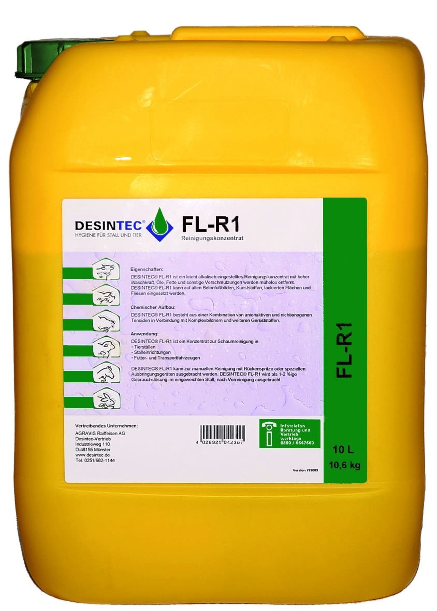 DESINTEC® FL-R1 alkalisch (neue Rezeptur) alkalisches Reinigungskonzentrat (Schaumreiniger) für Tierställe, Stalleinrichtungen und Fahrzeugreinigung