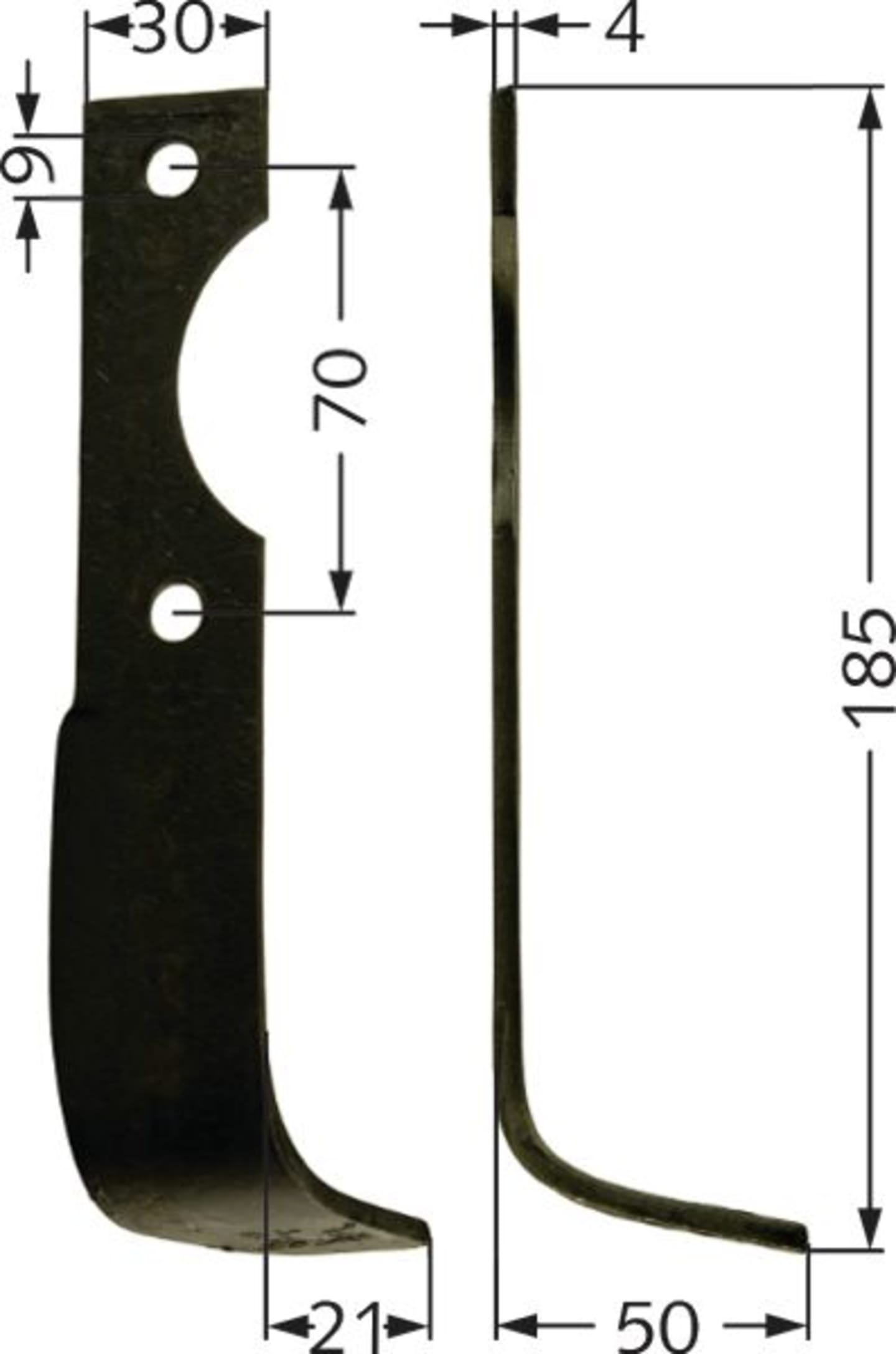 Fräsmesser 185 x 50 x 4 mm Bohrung 9 mm links/rechts für Agria Bodenfräse 2100