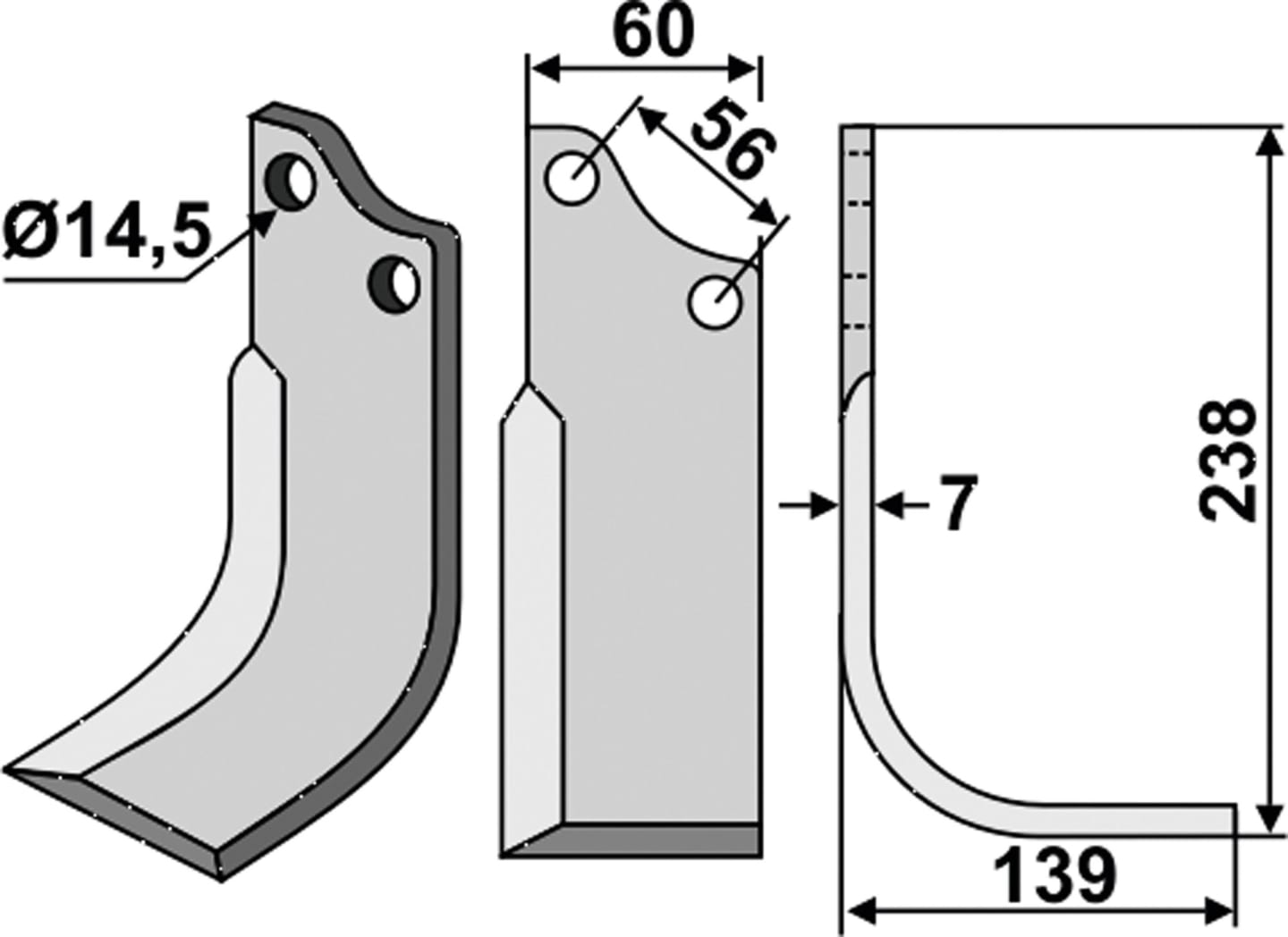 Industriehof® Fräsmesser rechts 238 x 60 x 7 mm, Bohrung 14,5 mm, für Baroni, BAO-02R