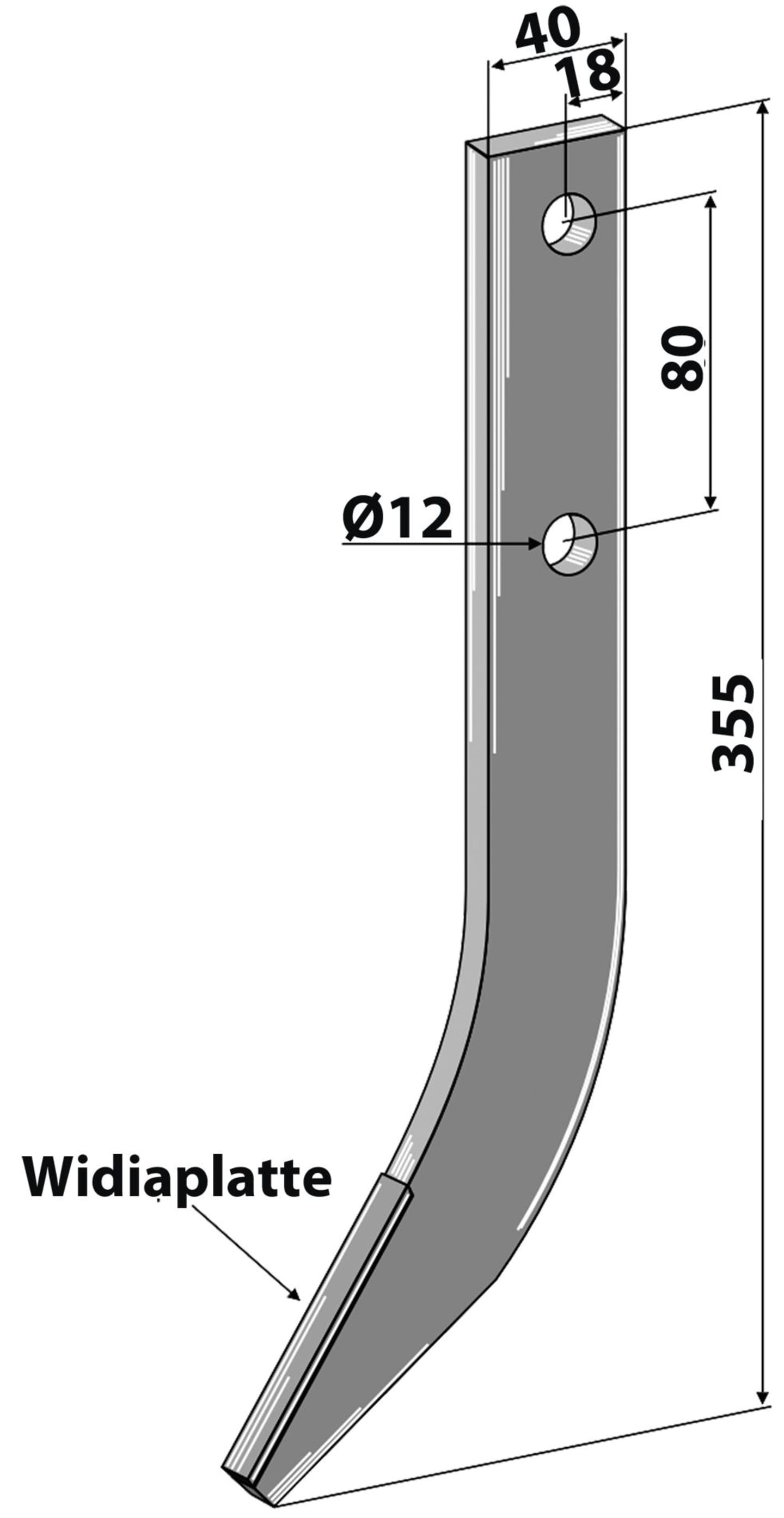 Industriehof® Fräshaken 355 x 40 x 10 mm mit Widiaplatte für Baselier, Struik Reihenfräse, BSL-01.W