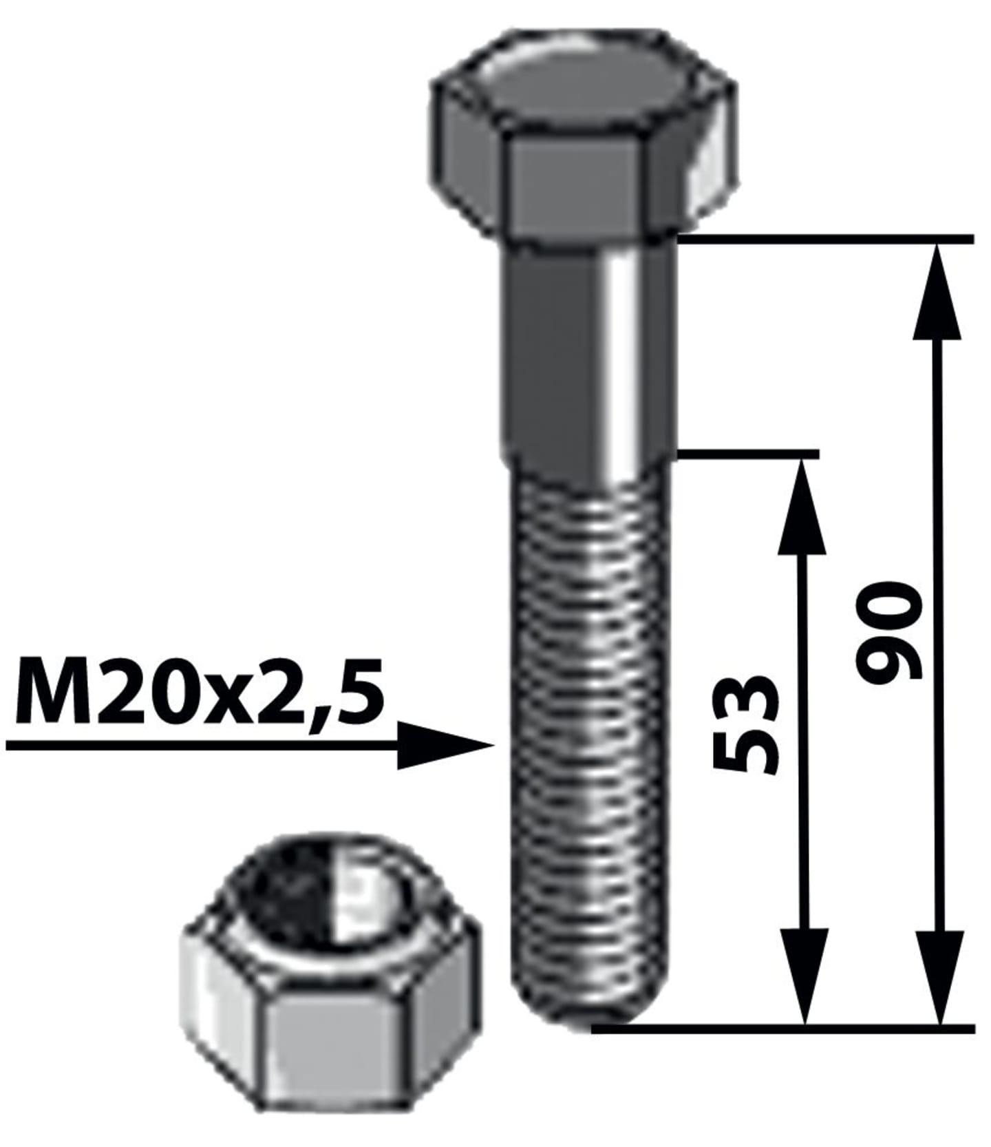 Industriehof® Sechskantschraube M 20 x 2,5 x 90 - 10.9 mit Sicherungsmutter für Bomford, Mc Connel, Perfect, 63-2091