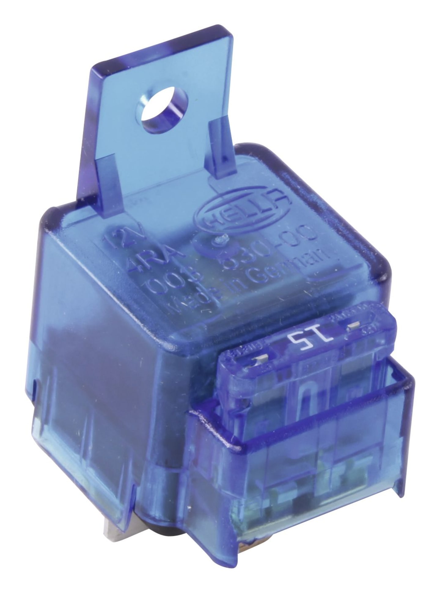 Hella® Relais 12 V, Schließer, mit Halter und Flachsicherungseinsatz 15 A, 4-polig, Flachsteckanschluss, 4RA 003 530-001