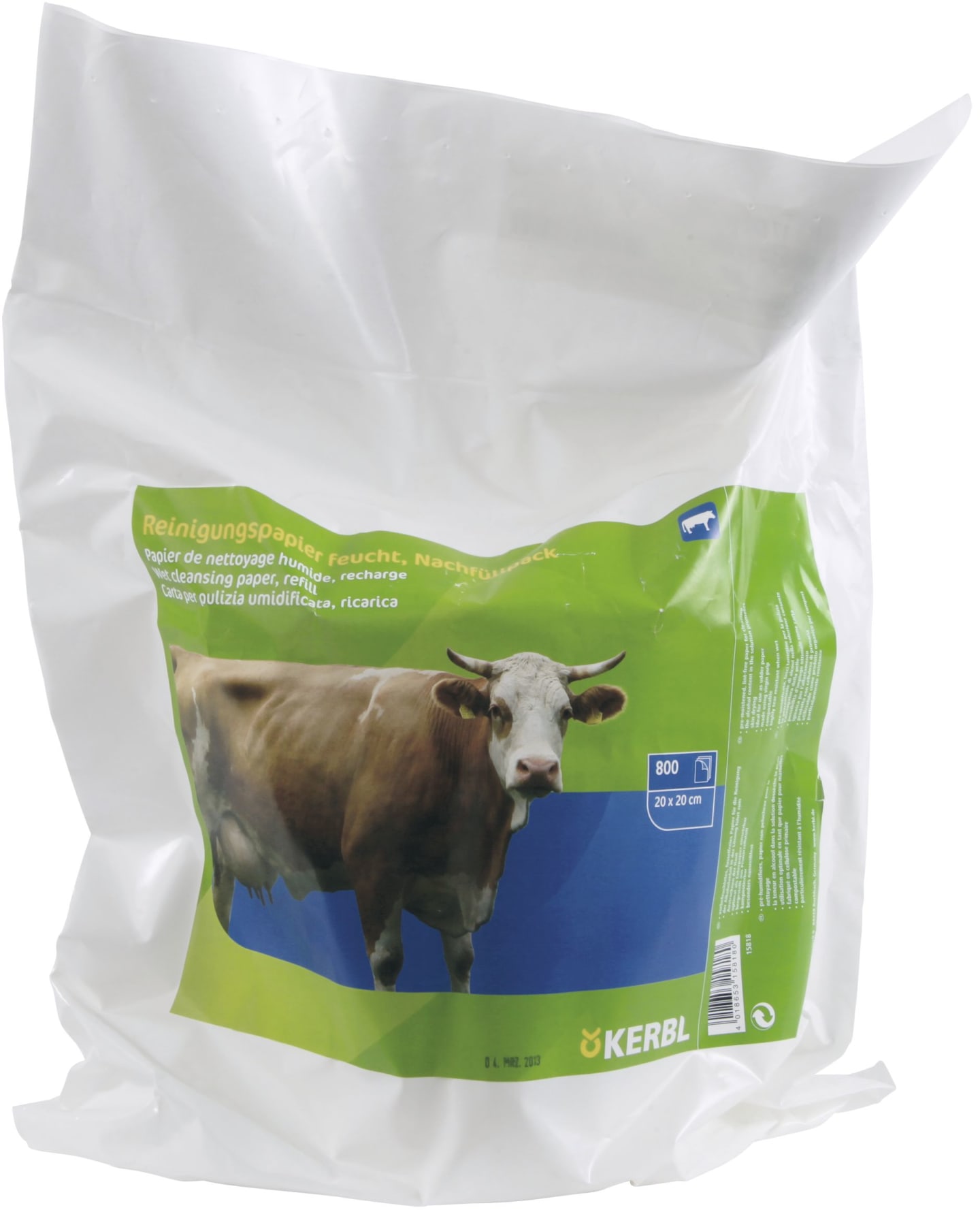 KERBL Euterpapier 200 x 200 mm feucht, mit Kreppstruktur 800 Blatt, Nachfüllpack, 15818