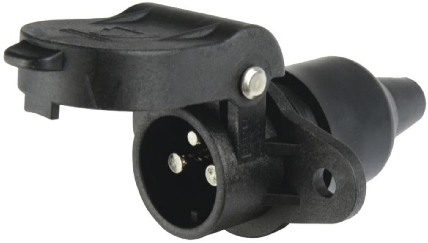 Herth + Buss Steckdose 3-polig, 6 – 24 V, Flachsteckanschluss 6,3 mm, Kunststoff, mit Gummitülle, 51 305 185