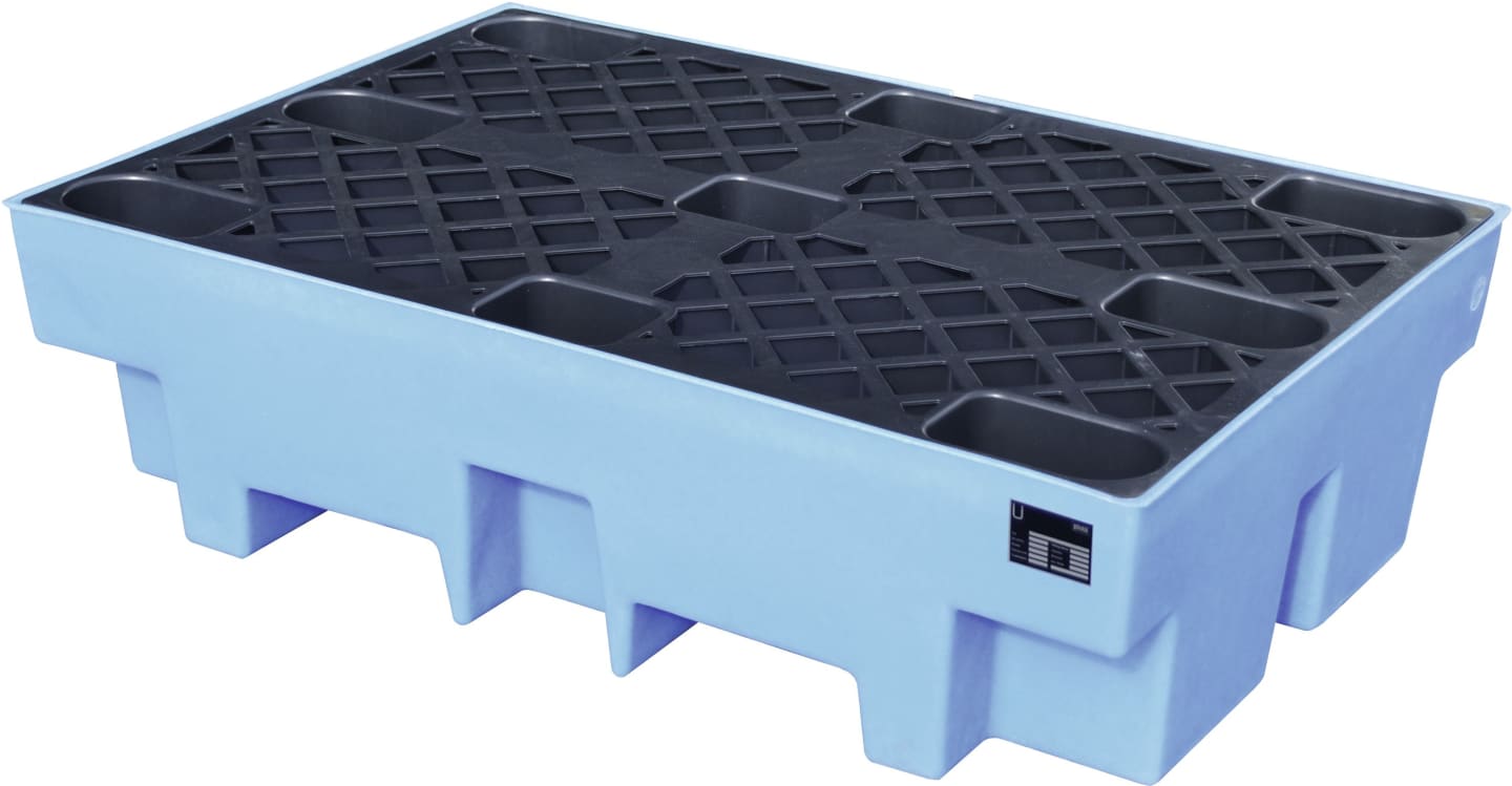 BAUER® SÜDLOHN Auffangwanne "WP-PE 2/2" Auffangvolumen max. 200 l, mit Lochrost, für 2 x 200 l-Fass, PE (Polyethylen), blau