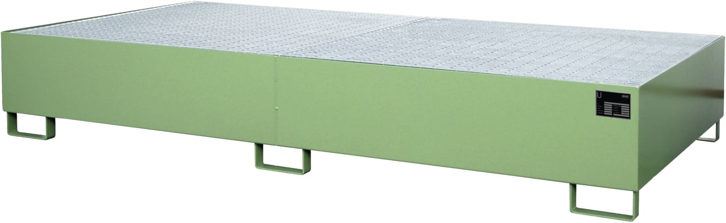 BAUER® SÜDLOHN Auffangwanne "AW 1000-2", für 2 x 1.000 l-IBC, lackiert, resedagrün (RAL 6011), mit Gitterrost