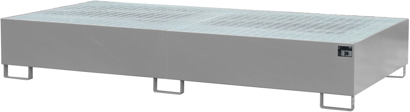 BAUER® SÜDLOHN Auffangwanne "AW 1000-2", für 2 x 1.000 l-IBC, lackiert, mausgrau (RAL 7005), mit Gitterrost