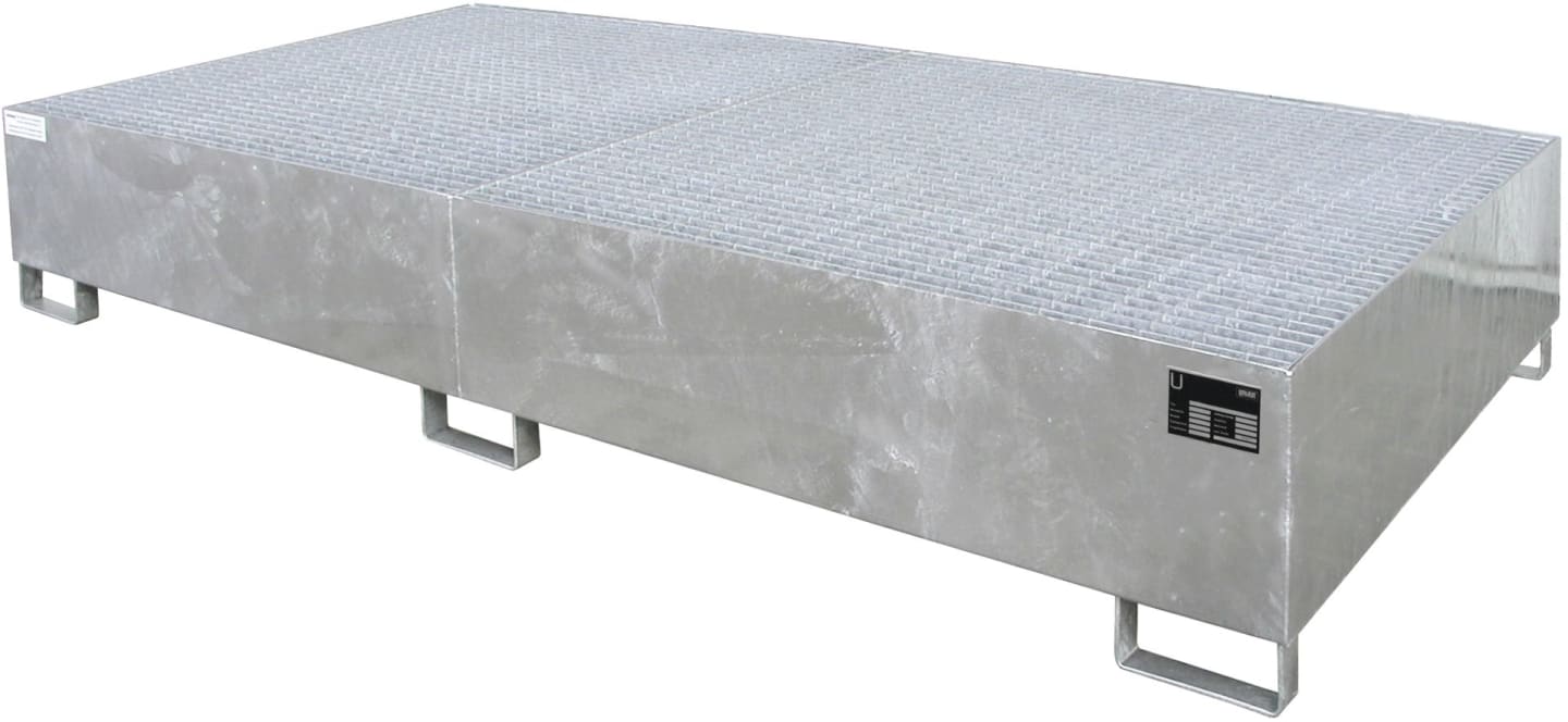 BAUER® SÜDLOHN Auffangwanne "AW 1000-2", für 2 x 1.000 l-IBC, feuerverzinkt, mit Gitterrost