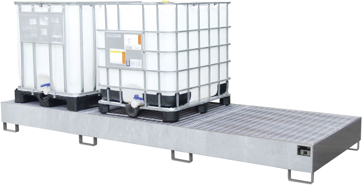 BAUER® SÜDLOHN Auffangwanne "AW 1000-3", für 3 x 1.000 l-IBC, feuerverzinkt, mit Gitterrost