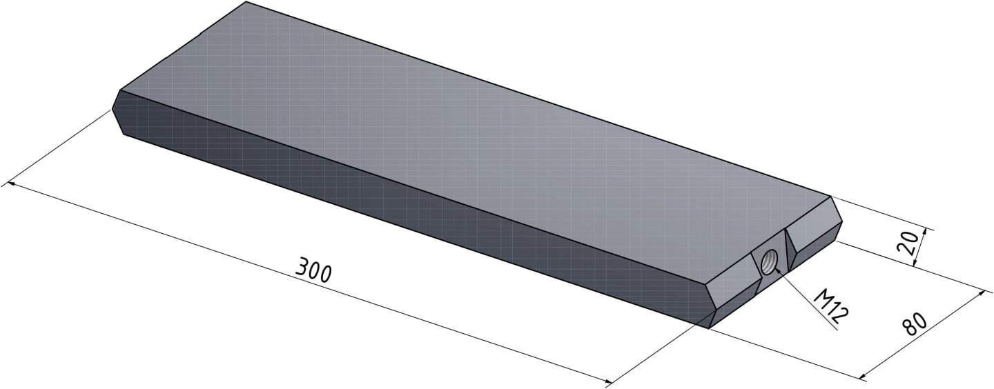 MWS Gegenmesser 300 x 80 x 20 mm glatt, für Holzhächsler Schliesing 300 MX, 330 MX, 400 MX, 20-0300-01-01-0