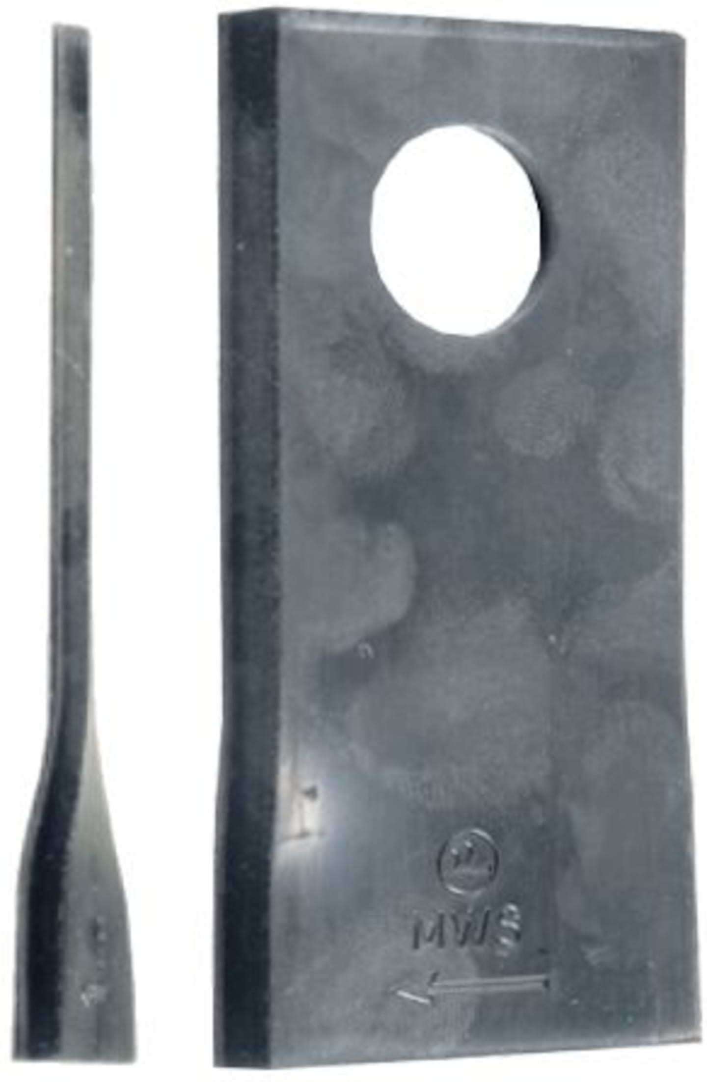 MWS Kreiselmäherklinge 112 x 48 x 4 mm links, gedreht, für Mähwerk Fella, Niemeyer, PZ, 60-0108-35-01-7