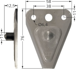 Technische Zeichnung: ESM Messerklinge 76 x 58 x 2,65 mm, glatt, mit Pilz, für Doppelmesser-Mähwerk Busatis, ESM