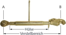Technische Zeichnung: Oberlenker Kat. 2/20,25 mm, mit Fanghaken und Kugelgelenk, M 30 x 3,5, verzinkt (Hülse), für John Deere